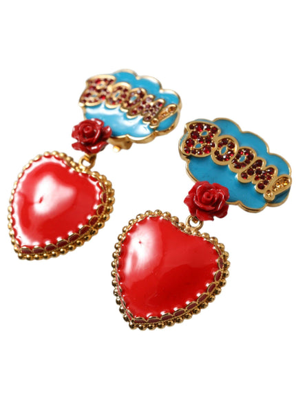 Dolce & Gabbana Gold Brass BOOM Cartoon Heart Crystal Clip-On Earrings - Ellie Belle
