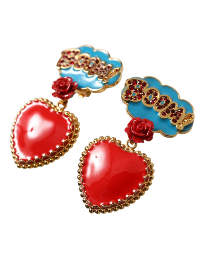 Dolce & Gabbana Gold Brass BOOM Cartoon Heart Crystal Clip-On Earrings - Ellie Belle