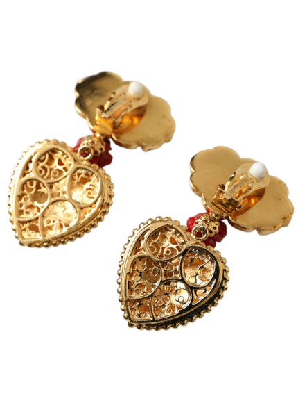 Dolce & Gabbana Gold Brass BOOM Cartoon Heart Crystal Clip-On Earrings - Ellie Belle