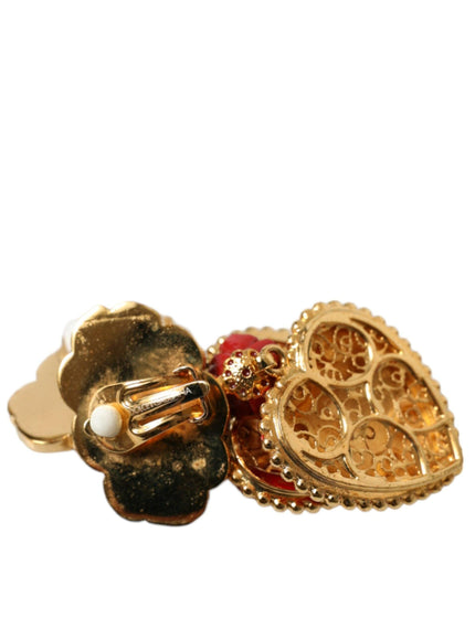 Dolce & Gabbana Gold Brass BOOM Cartoon Heart Crystal Clip-On Earrings - Ellie Belle