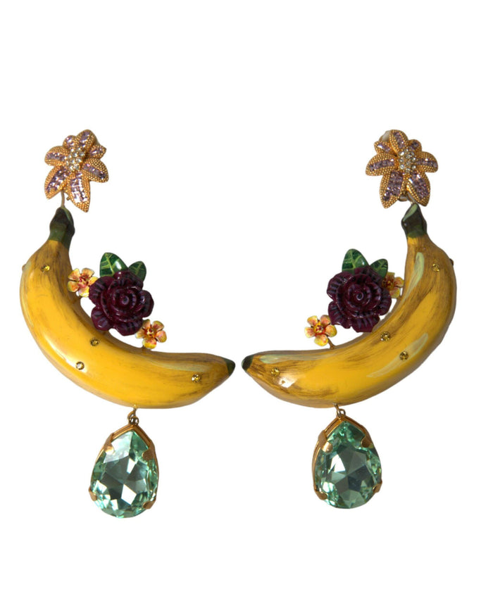 Dolce & Gabbana Gold Brass Crystal Banana Clip-on Jewelry Dangling Earrings - Ellie Belle