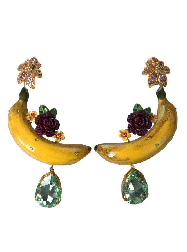 Dolce & Gabbana Gold Brass Crystal Banana Clip-on Jewelry Dangling Earrings - Ellie Belle