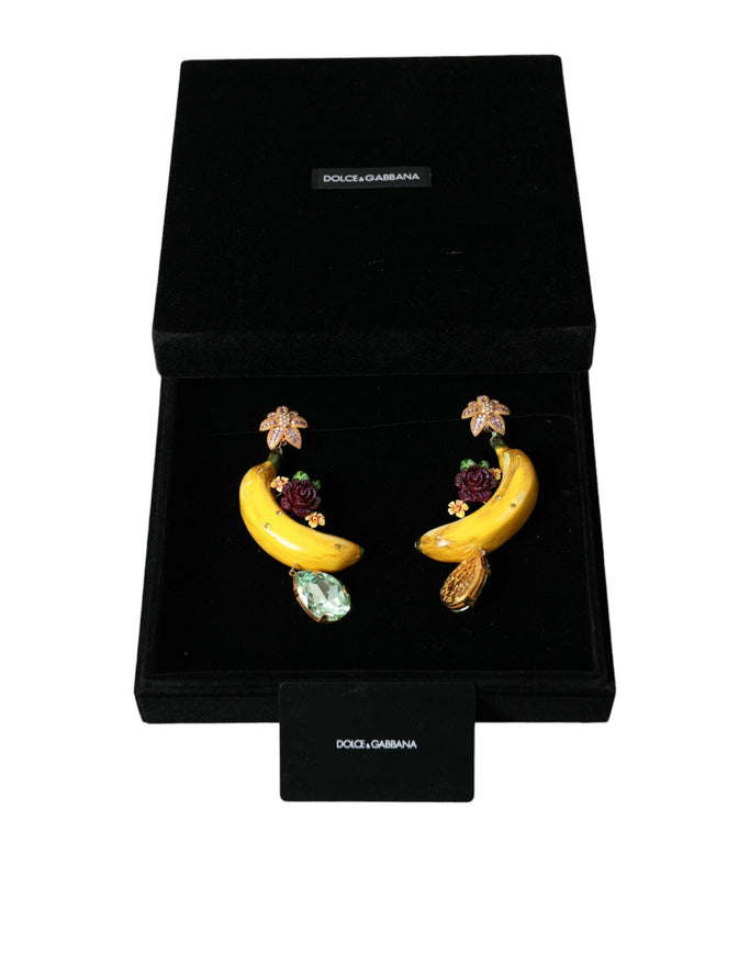 Dolce & Gabbana Gold Brass Crystal Banana Clip-on Jewelry Dangling Earrings - Ellie Belle