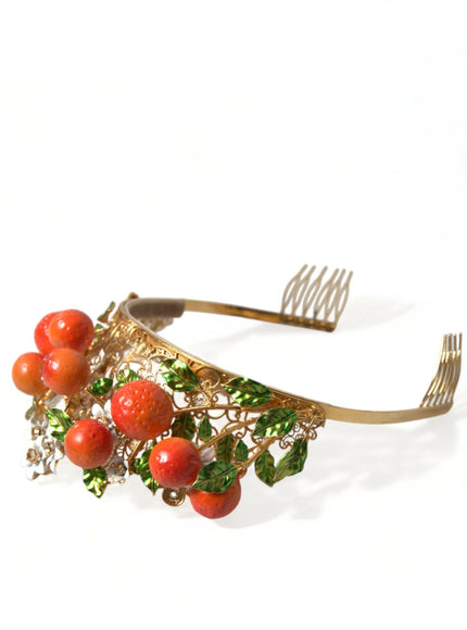 Dolce & Gabbana Gold Brass Crystal Sicily Orange ARANCE Head Tiara Crown - Ellie Belle