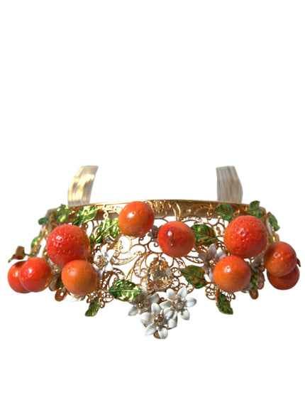 Dolce & Gabbana Gold Brass Crystal Sicily Orange ARANCE Head Tiara Crown - Ellie Belle