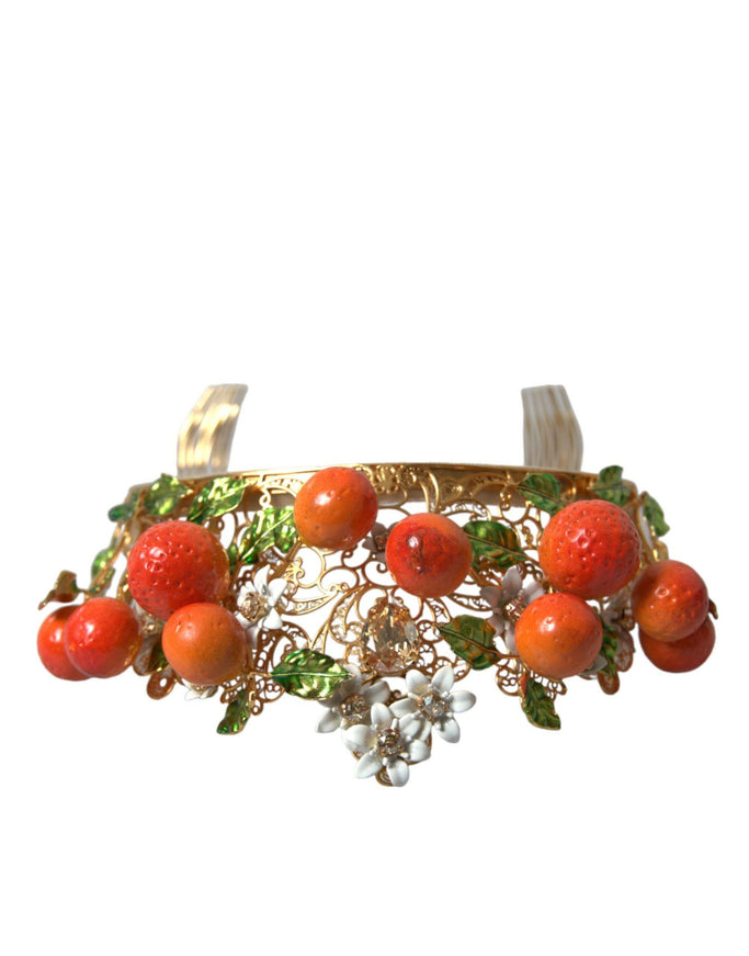 Dolce & Gabbana Gold Brass Crystal Sicily Orange ARANCE Head Tiara Crown - Ellie Belle