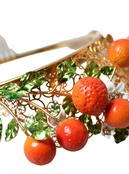 Dolce & Gabbana Gold Brass Crystal Sicily Orange ARANCE Head Tiara Crown - Ellie Belle