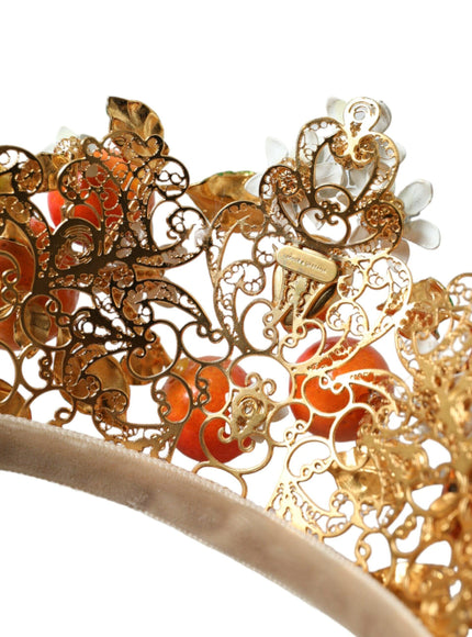 Dolce & Gabbana Gold Brass Crystal Sicily Orange ARANCE Head Tiara Crown - Ellie Belle