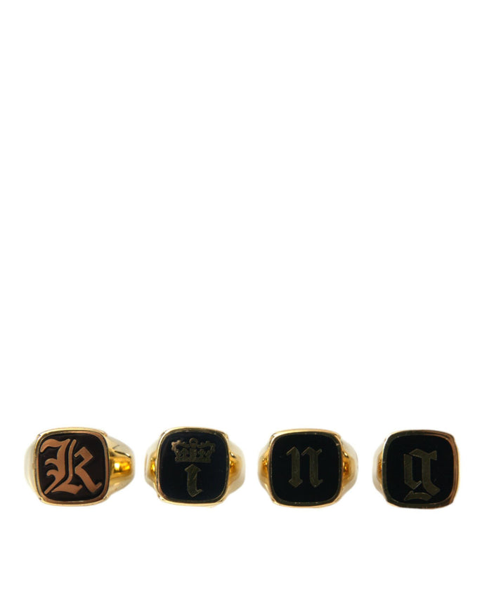 Dolce & Gabbana Gold Brass Enamel Set of 4 Rings - Ellie Belle