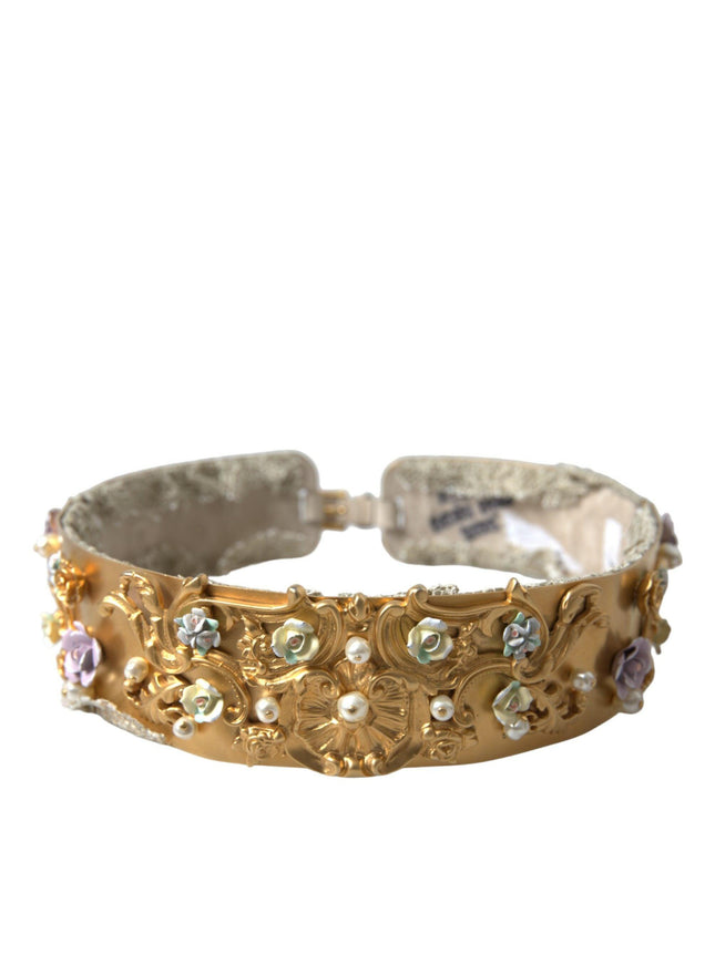 Dolce & Gabbana Gold Brass Faux Pearl Floral Embellished Belt - Ellie Belle