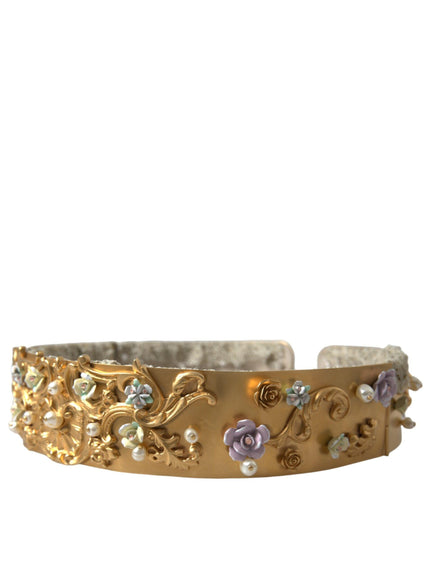 Dolce & Gabbana Gold Brass Faux Pearl Floral Embellished Belt - Ellie Belle