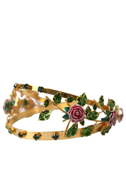 Dolce & Gabbana Gold Brass Roses Crystal Embellished Headband Diadem - Ellie Belle