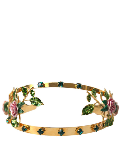 Dolce & Gabbana Gold Brass Roses Crystal Embellished Headband Diadem - Ellie Belle