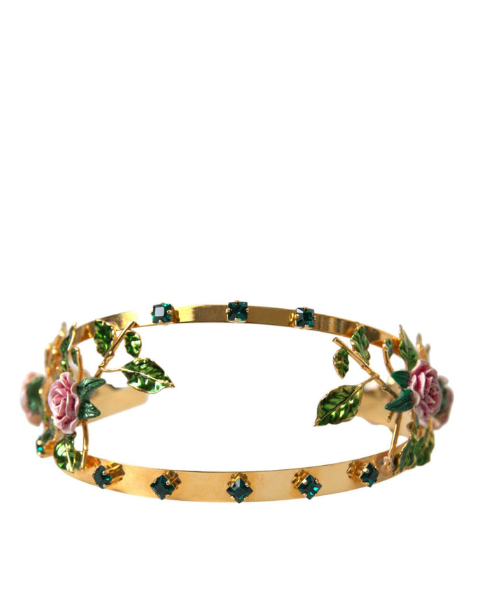 Dolce & Gabbana Gold Brass Roses Crystal Embellished Headband Diadem - Ellie Belle