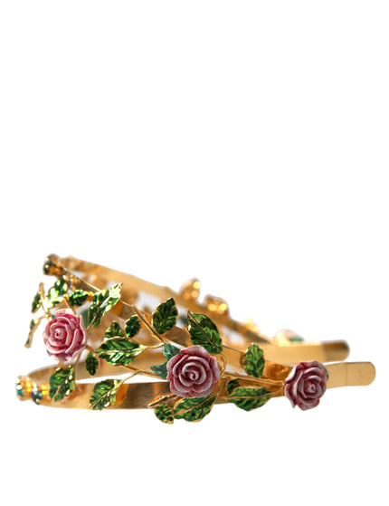 Dolce & Gabbana Gold Brass Roses Crystal Embellished Headband Diadem - Ellie Belle