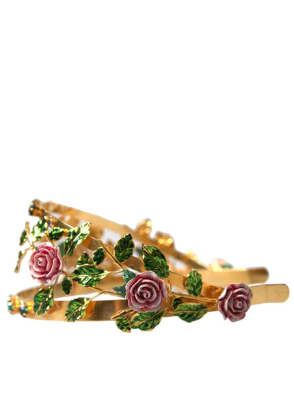 Dolce & Gabbana Gold Brass Roses Crystal Embellished Headband Diadem - Ellie Belle