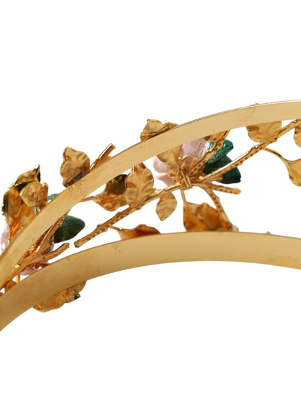 Dolce & Gabbana Gold Brass Roses Crystal Embellished Headband Diadem - Ellie Belle