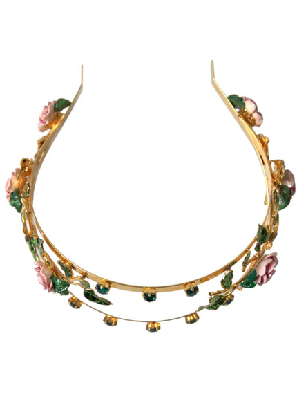 Dolce & Gabbana Gold Brass Roses Crystal Embellished Headband Diadem - Ellie Belle