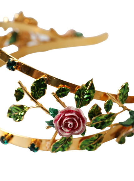 Dolce & Gabbana Gold Brass Roses Crystal Embellished Headband Diadem - Ellie Belle