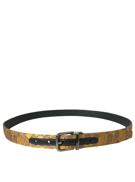 Dolce & Gabbana Gold Leather Jacquard Silver Metal Buckle Belt - Ellie Belle