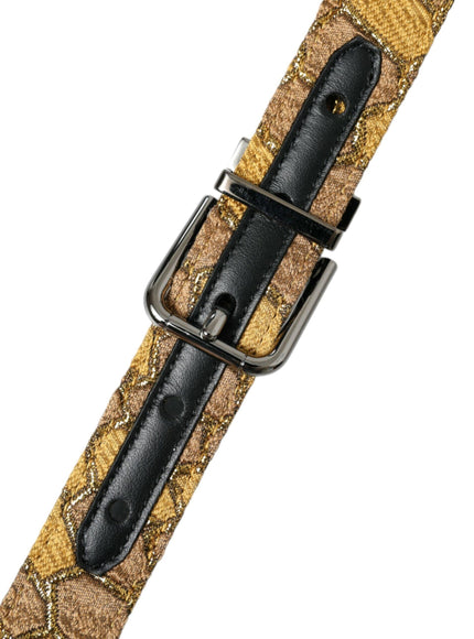 Dolce & Gabbana Gold Leather Jacquard Silver Metal Buckle Belt - Ellie Belle