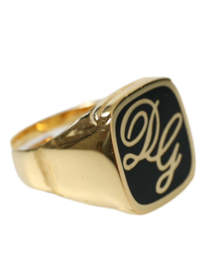 Dolce & Gabbana Gold Plated Logo Engraved Men's Ring - Ellie Belle