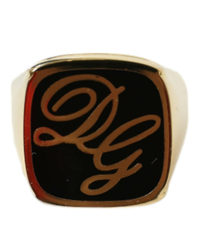 Dolce & Gabbana Gold Plated Logo Engraved Men's Ring - Ellie Belle