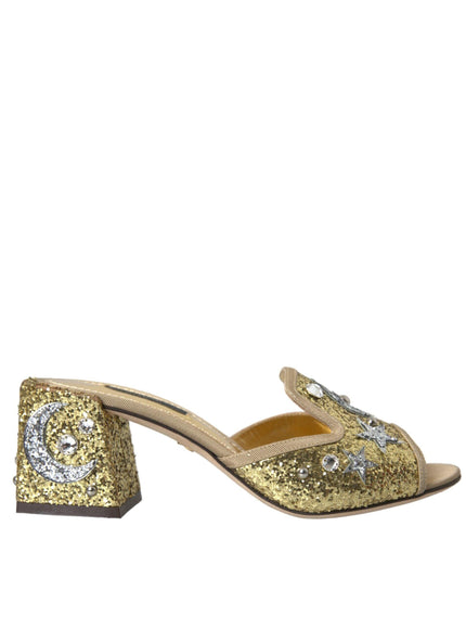 Dolce & Gabbana Gold Sequin Leather Sandals - Ellie Belle