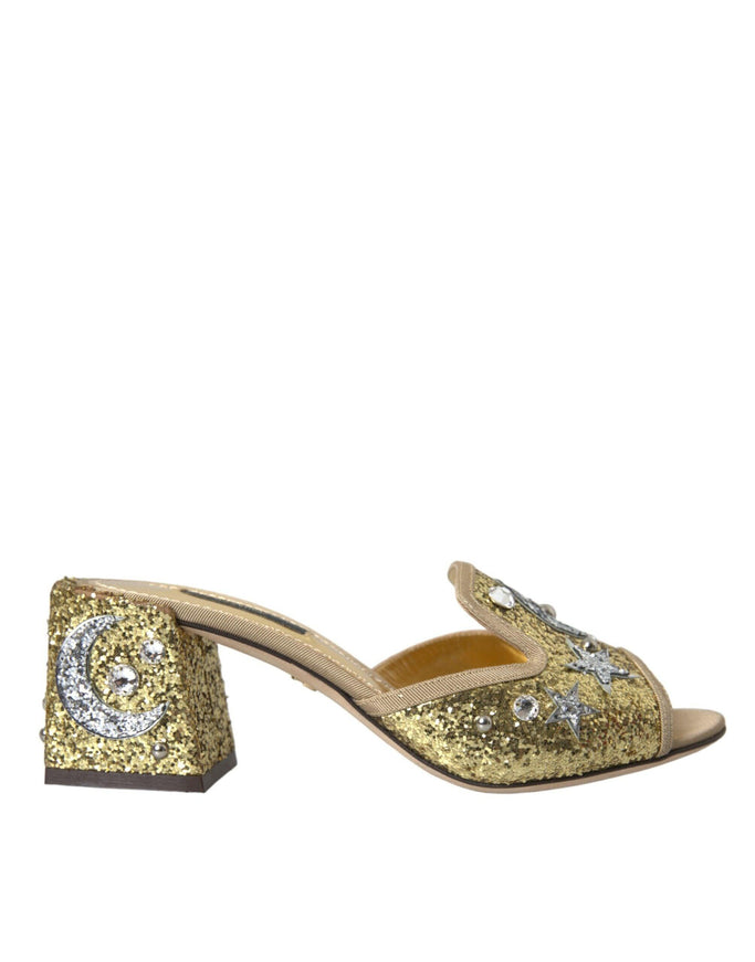 Dolce & Gabbana Gold Sequin Leather Sandals - Ellie Belle