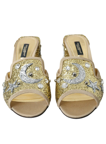 Dolce & Gabbana Gold Sequin Leather Sandals - Ellie Belle