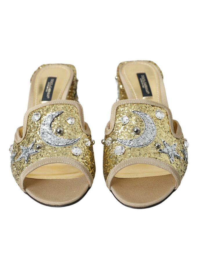 Dolce & Gabbana Gold Sequin Leather Sandals - Ellie Belle