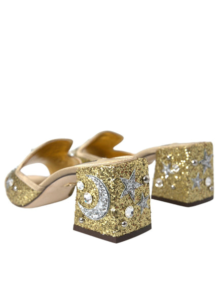 Dolce & Gabbana Gold Sequin Leather Sandals - Ellie Belle