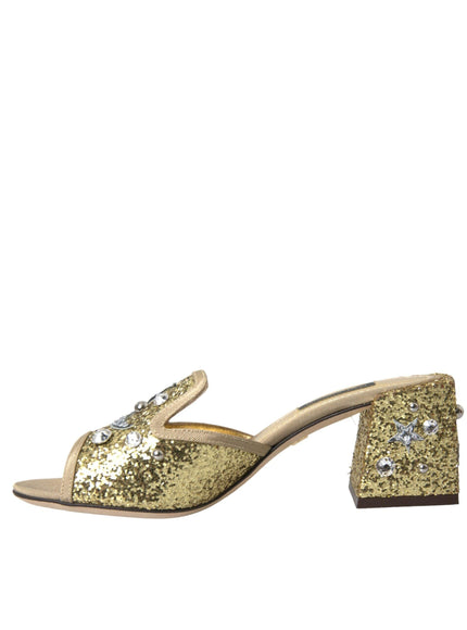 Dolce & Gabbana Gold Sequin Leather Sandals - Ellie Belle