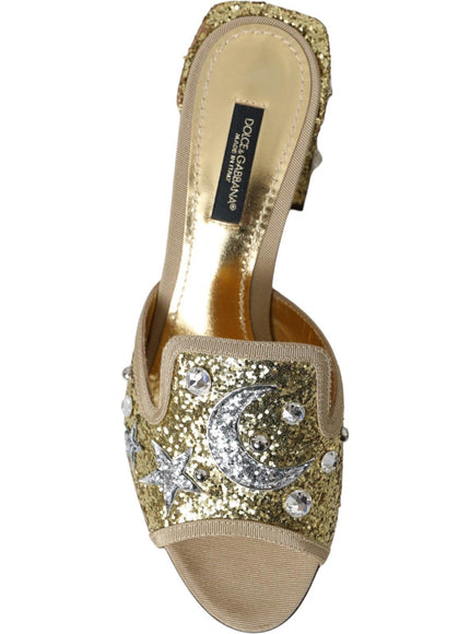 Dolce & Gabbana Gold Sequin Leather Sandals - Ellie Belle