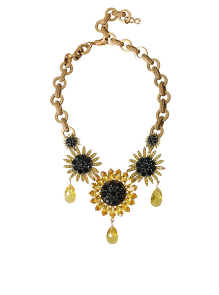 Dolce & Gabbana Gold Sunflower Crystal Embellished Necklace - Ellie Belle