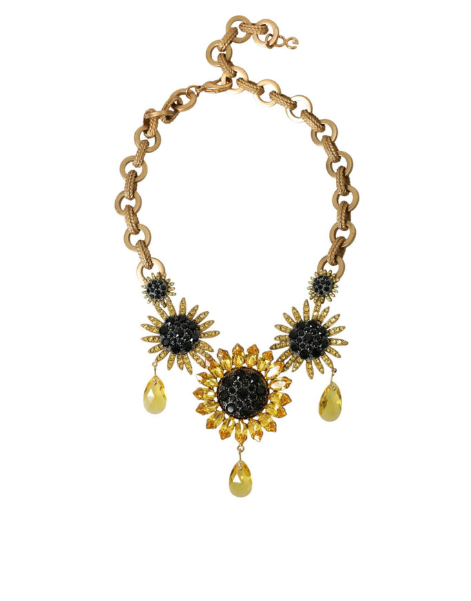 Dolce & Gabbana Gold Sunflower Crystal Embellished Necklace - Ellie Belle