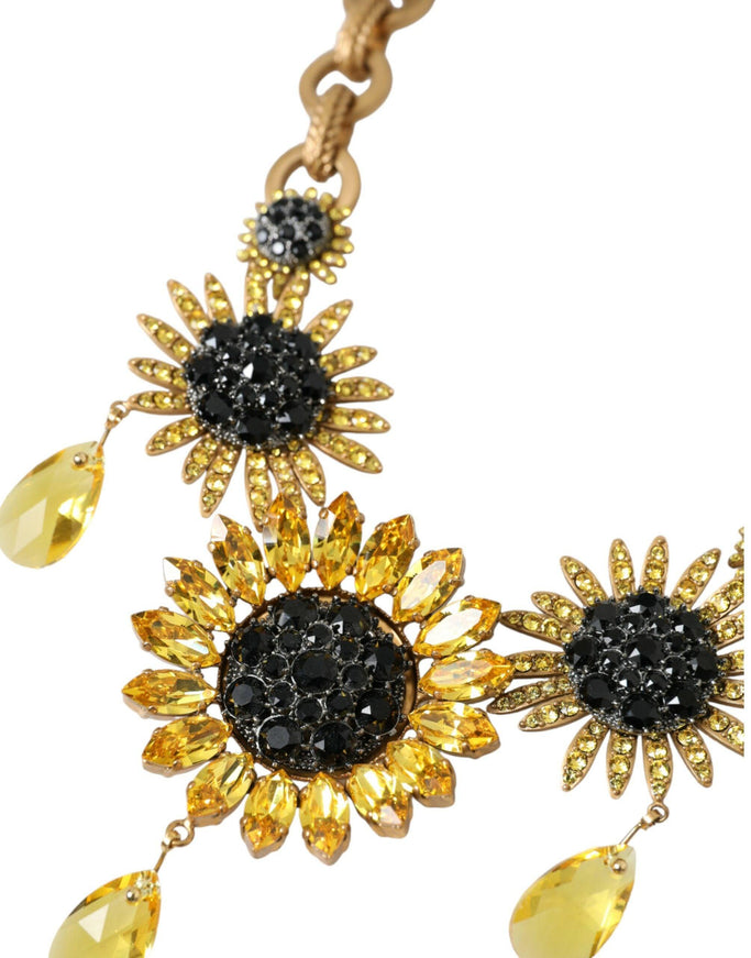 Dolce & Gabbana Gold Sunflower Crystal Embellished Necklace - Ellie Belle