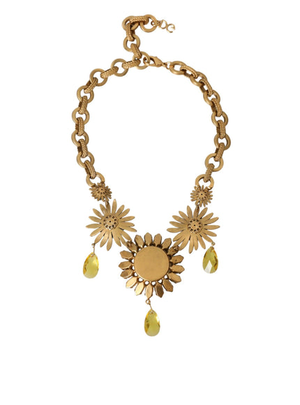 Dolce & Gabbana Gold Sunflower Crystal Embellished Necklace - Ellie Belle