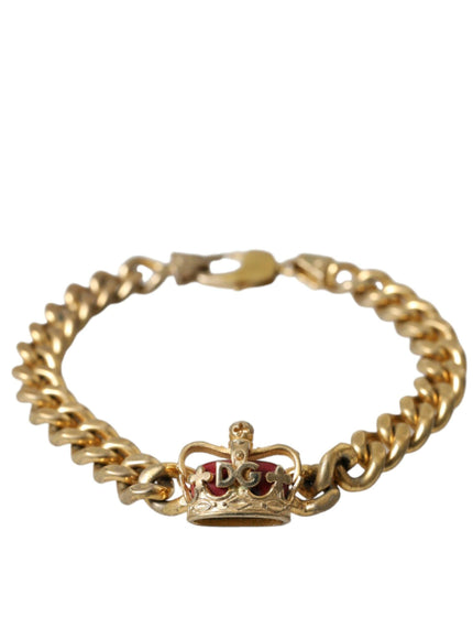 Dolce & Gabbana Gold Tone Brass Crown Charm Curb Chain Bracelet - Ellie Belle