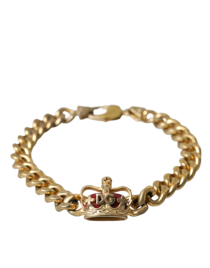 Dolce & Gabbana Gold Tone Brass Crown Charm Curb Chain Bracelet - Ellie Belle