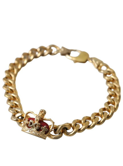 Dolce & Gabbana Gold Tone Brass Crown Charm Curb Chain Bracelet - Ellie Belle