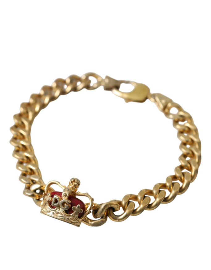 Dolce & Gabbana Gold Tone Brass Crown Charm Curb Chain Bracelet - Ellie Belle