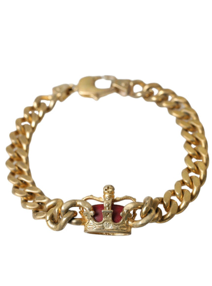 Dolce & Gabbana Gold Tone Brass Crown Charm Curb Chain Bracelet - Ellie Belle