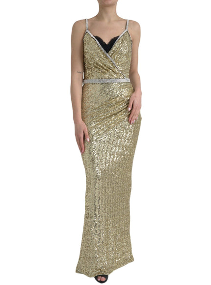 Dolce & Gabbana Golden Sequin Evening Dress with Silk Blend Lining - Ellie Belle