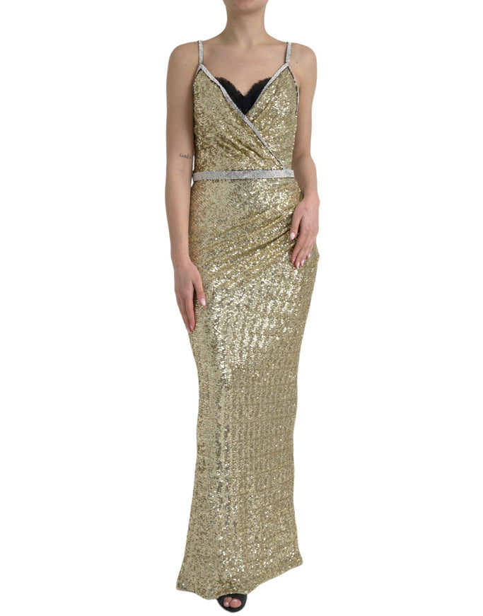 Dolce & Gabbana Golden Sequin Evening Dress with Silk Blend Lining - Ellie Belle