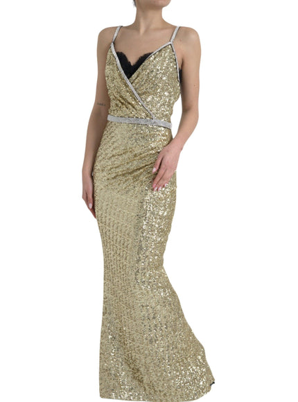 Dolce & Gabbana Golden Sequin Evening Dress with Silk Blend Lining - Ellie Belle