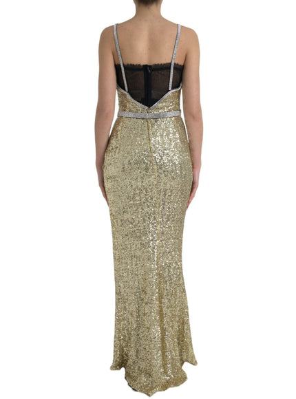 Dolce & Gabbana Golden Sequin Evening Dress with Silk Blend Lining - Ellie Belle