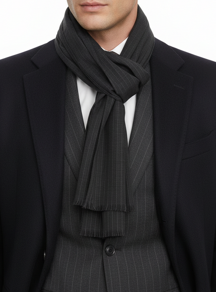 Dolce & Gabbana Gray 100% Wool Striped Pattern Wrap Scarf