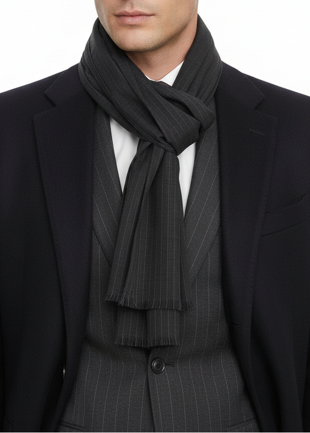 Dolce & Gabbana Gray 100% Wool Striped Pattern Wrap Scarf