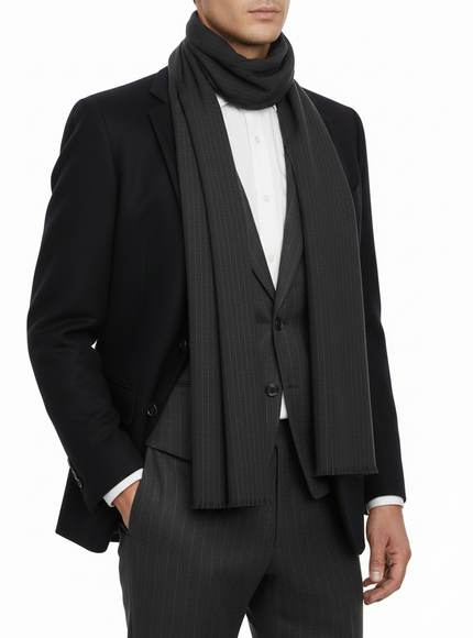 Dolce & Gabbana Gray 100% Wool Striped Pattern Wrap Scarf